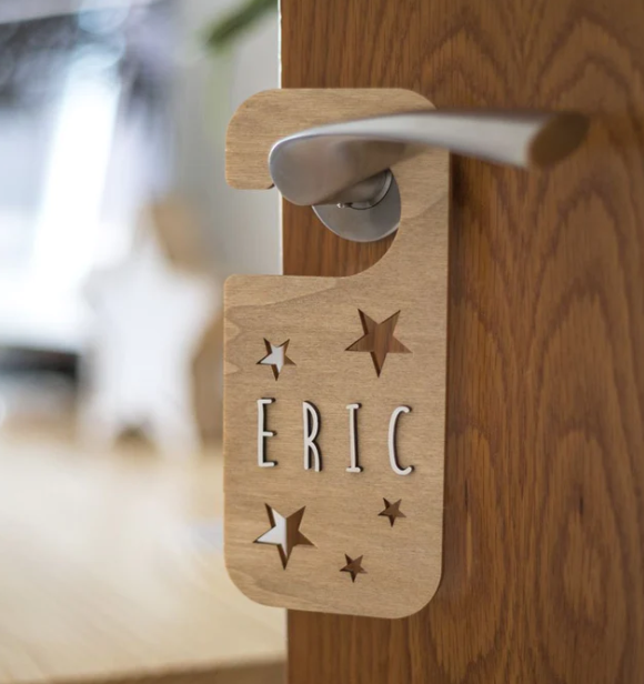 Placa pomo puerta madera personalizable