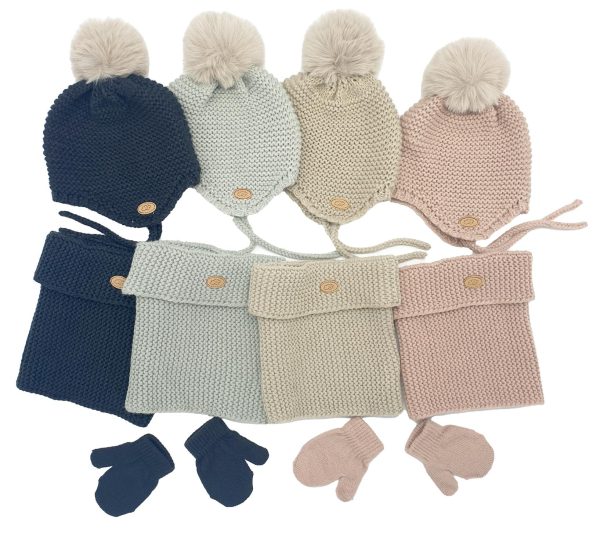 Conj.3 pzas.:Gorro, cuello recto y manoplas