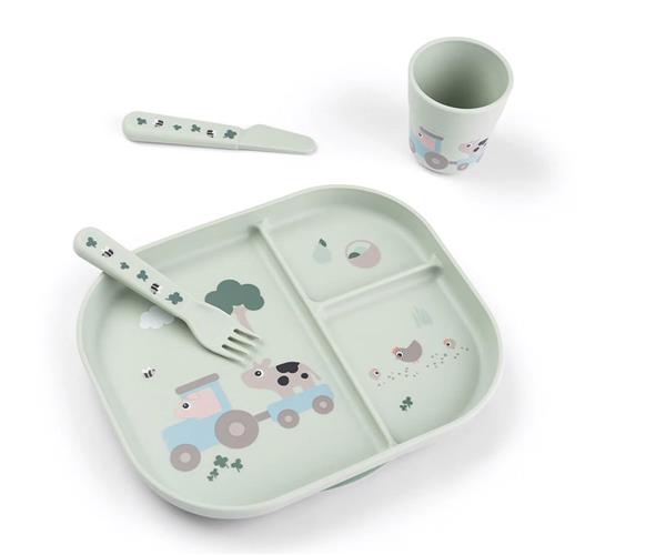 Vajilla con ventosa Tiny farm Verde